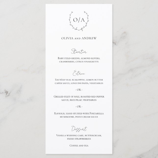 Menu Coroa de Monograma Clássico Crista Casamento Elega (Frente)
