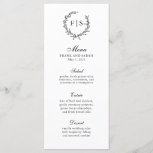 Menu Coroa de Monograma Preto e Branco Tradicional no M