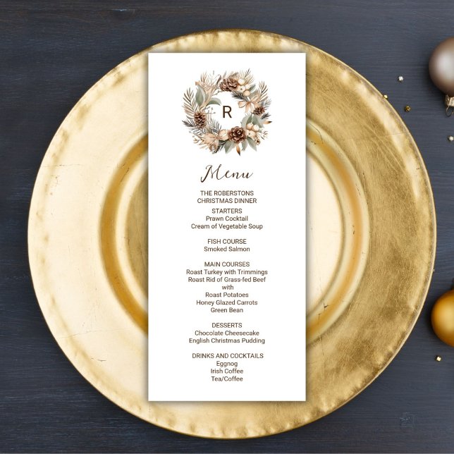 Menu Coroa de Natal de Pinha com Monograma de Inverno F (Criador carregado)