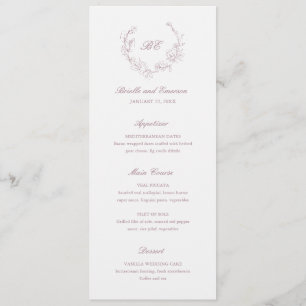 Menu Coroa de Noiva Monograma Rosa Elegante Casamento