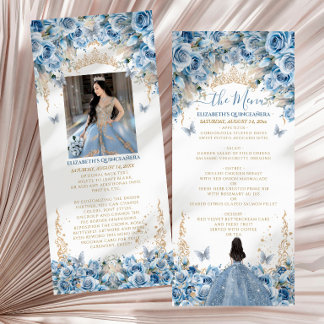 Menu Coroa de Princesa Quinceanera Azul Bebê Dourada