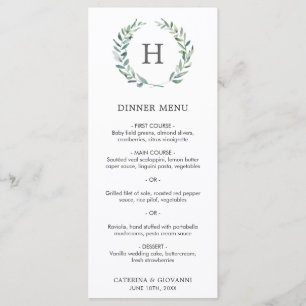 Menu Coroa de Verdura com Monograma para Casamento Eleg