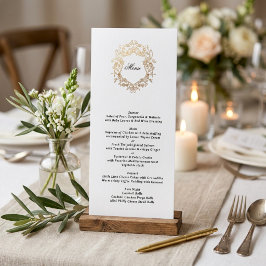 Menu Coroa Floral Clássica Monograma Casamento