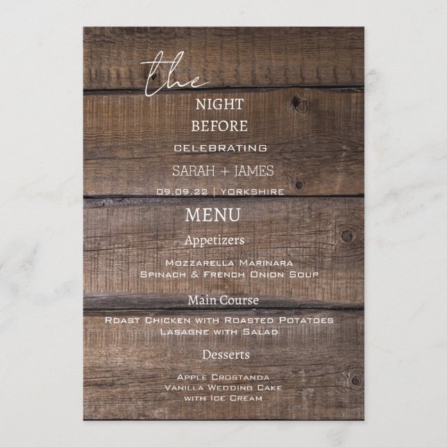 Menu Country Rustic Wood Na Noite Antes Do Casamento (Frente)