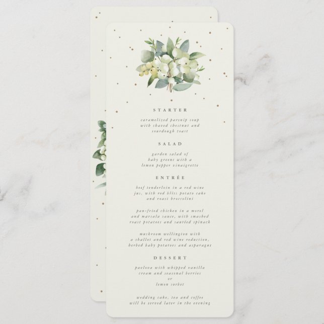 Menu Cream Snowberry+Eucalyptus 4 Course Wedding Flat (Frente/Verso)