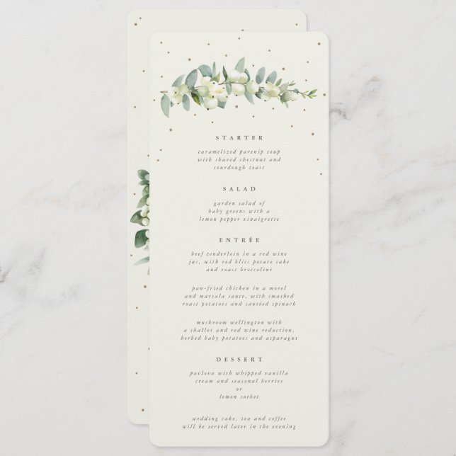 Menu Cream Snowberry+Eucalyptus 4 Course Wedding Flat (Frente/Verso)