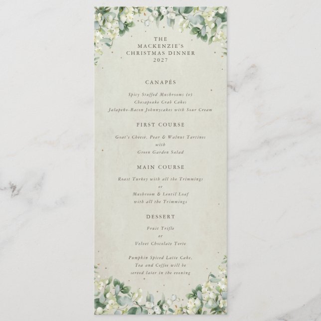 Menu Cream Snowberry Janto de Natal Flat 4 Course (Frente)