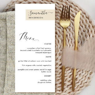 Menu Creme Bege Personalizado com Nome do Convidado Ele