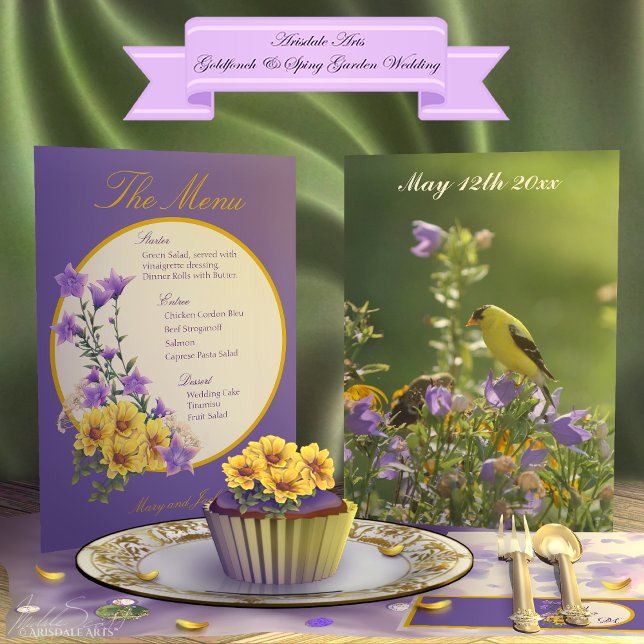 Menu Creme de Coleção de Jardim primavera (Spring into your wedding with Arisdale Arts Goldfinch Garden and Spring Garden Collection set.)