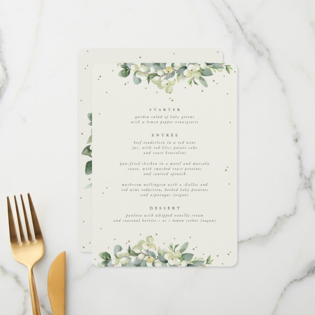 Menu Creme Snowberry + Eucalipto 3 Pratos Casamento (Frente/Verso In Situ)