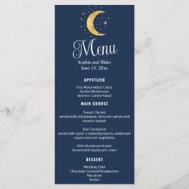 Menu Crescent Moon Starry Night Marinho do Casamento Fl
