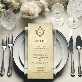 Menu Crest Casamento Monograma Pergaminho Vintage Vitor