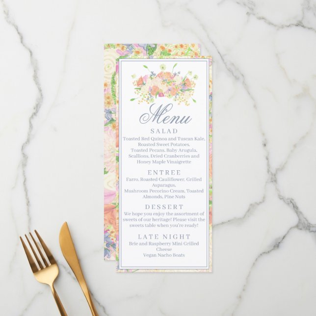 Menu Crest. Fabrito de Watercolor Floral (Frente/Verso In Situ)