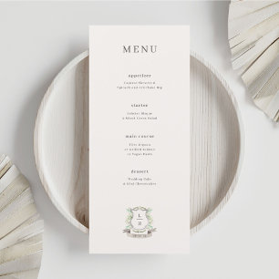 Menu Crest Floral Água-tinta Monograma Casamento