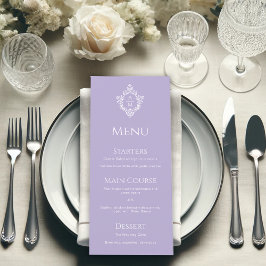 Menu Crest Lavender Casamento Vintage Roxo Monograma