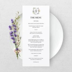 Menu Crest Monograma Floral Formal de Casamento