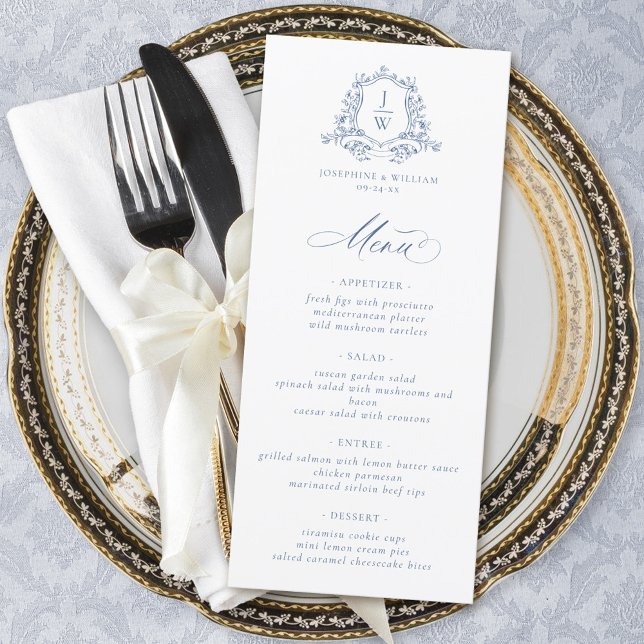 Menu Crestão de Monograma Tradicional Azul Casamento El (Criador carregado)