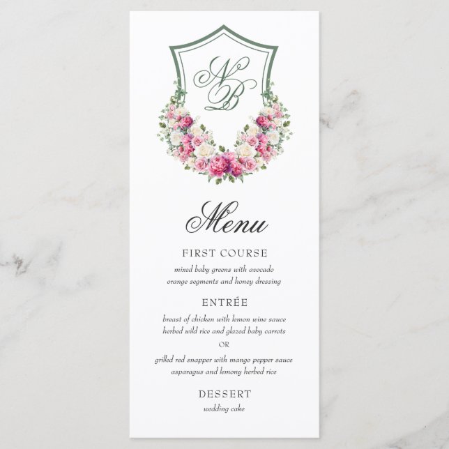 Menu Crestas Florais Rosa Casamento (Frente)