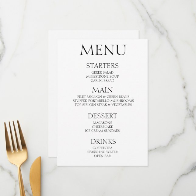 Menu Crie o seu próprio - Evento Branco Minimalista (Frente/Verso In Situ)