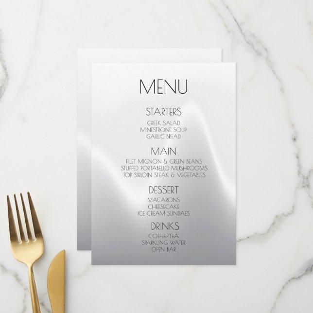 Menu Crie Seu Próprio Casamento de Onda de Prata Simple (Frente/Verso In Situ)