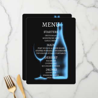 Menu Crie seu próprio copo de vinho e garrafa com raio-