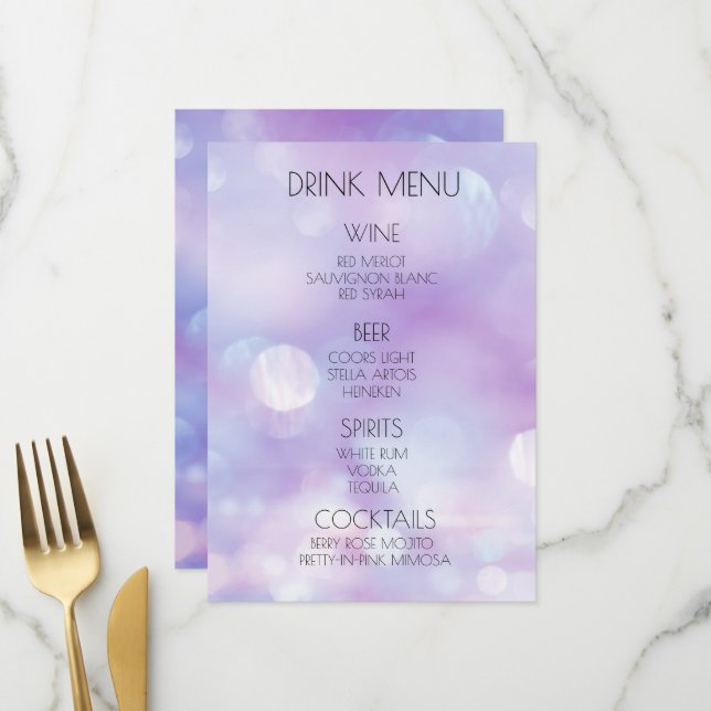 Menu Crie Seu Próprio Drink Bokeh Roxo Etéreo (Frente/Verso In Situ)