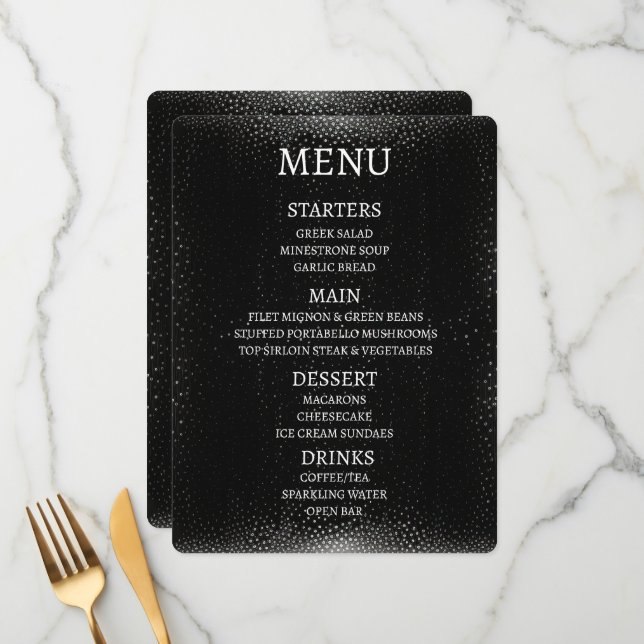 Menu Crie seu próprio preto personalizado manchado (Frente/Verso In Situ)