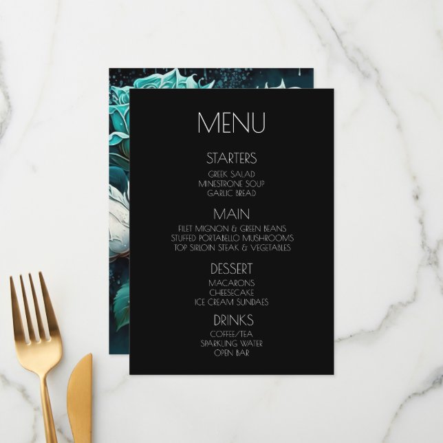Menu Crie seu próprio - Rosas brancas azuis (Frente/Verso In Situ)