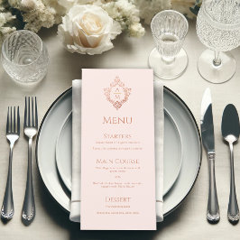 Menu Crista Rosa Dourado Rosa Vintage Monograma de Casa