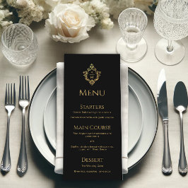 Menu Cristais Preto Falso Ouro Monograma Elegante de Ca