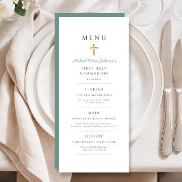Menu Cruz Religiosa Verde Elegante Menino Primeira Comu
