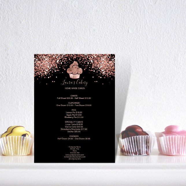 Menu Cupcake Bakery Pastelaria Chef Glitter Drives Rosa (Criador carregado)