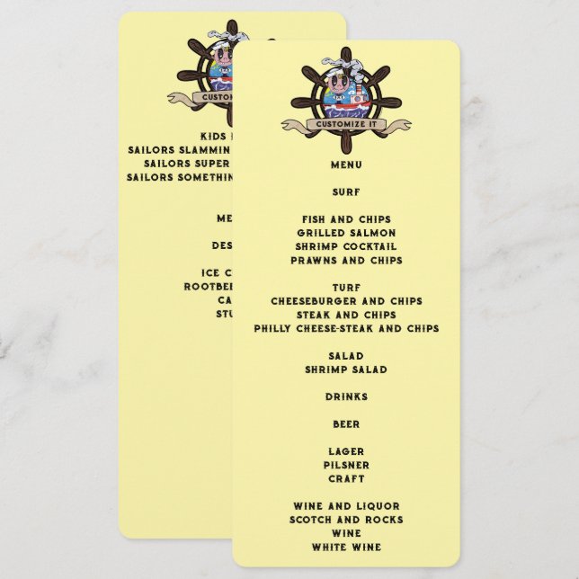 Menu Custom Cartoon Sailor Nautical Ship Wheel ver. 2 (Frente/Verso)
