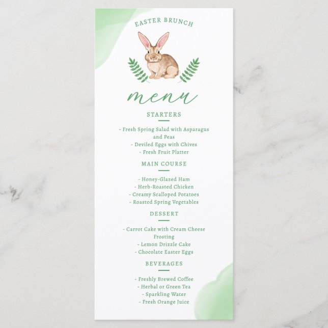 Menu Cute Brown Watercolor Bunny And Greenery Easter (Frente)