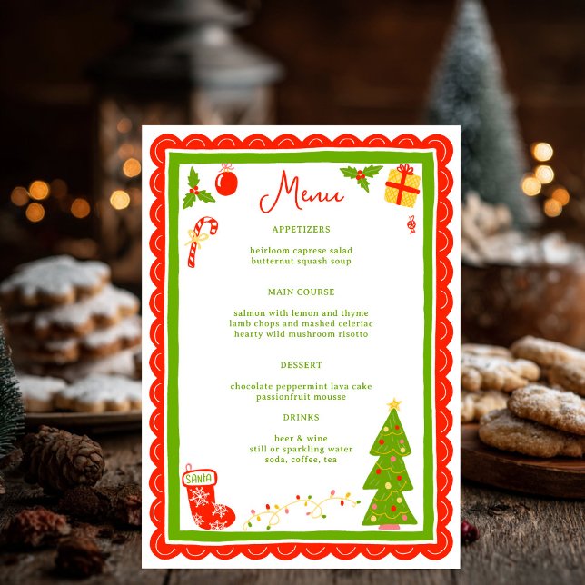 Menu Cute Christmas Icons Scallop CUSTOM Holiday Party (Cute Christmas Icons Scalloped CUSTOM Holiday Dinner Party Menu
)