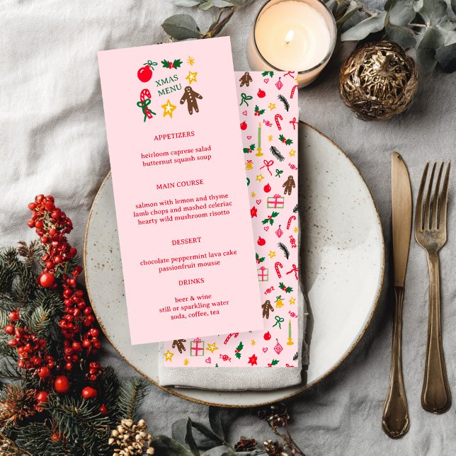 Menu Cute CUSTOM XMAS Christmas Holiday Dinner Party (Cute CUSTOM XMAS Doodles Christmas Holiday Dinner Party Menu
)