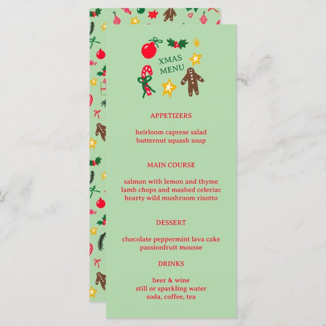 Menu Cute CUSTOM XMAS Christmas Holiday Dinner Party (Frente/Verso)