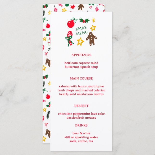 Menu Cute CUSTOM XMAS Christmas Holiday Dinner Party (Frente/Verso)