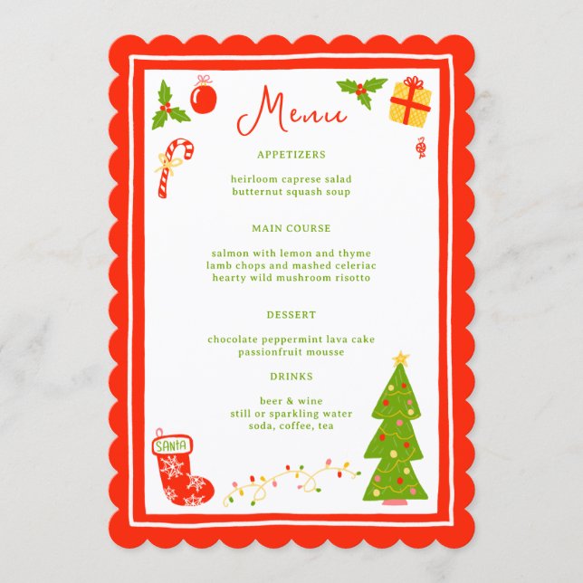 Menu Cute Icons Christmas Holiday CUSTOM Dinner Party (Frente)