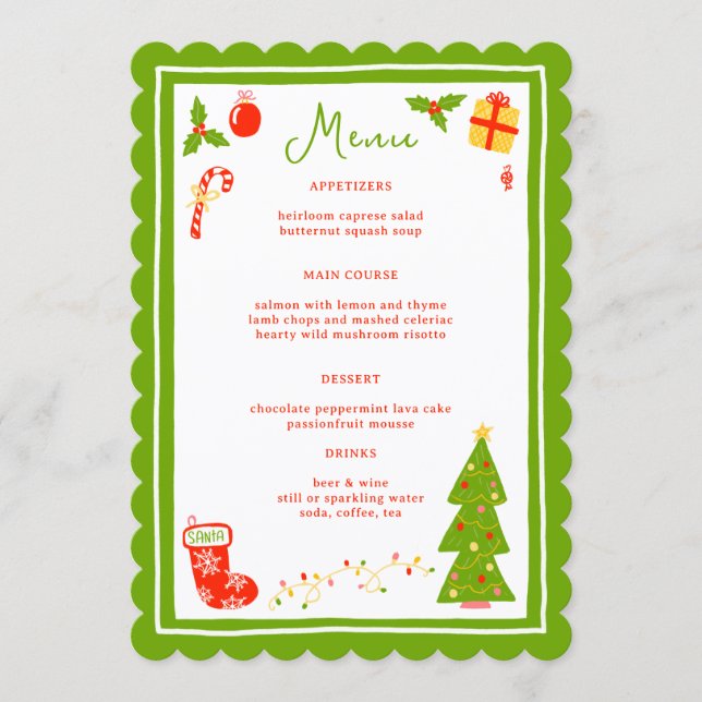 Menu Cute Icons Christmas Holiday CUSTOM Dinner Party (Frente)