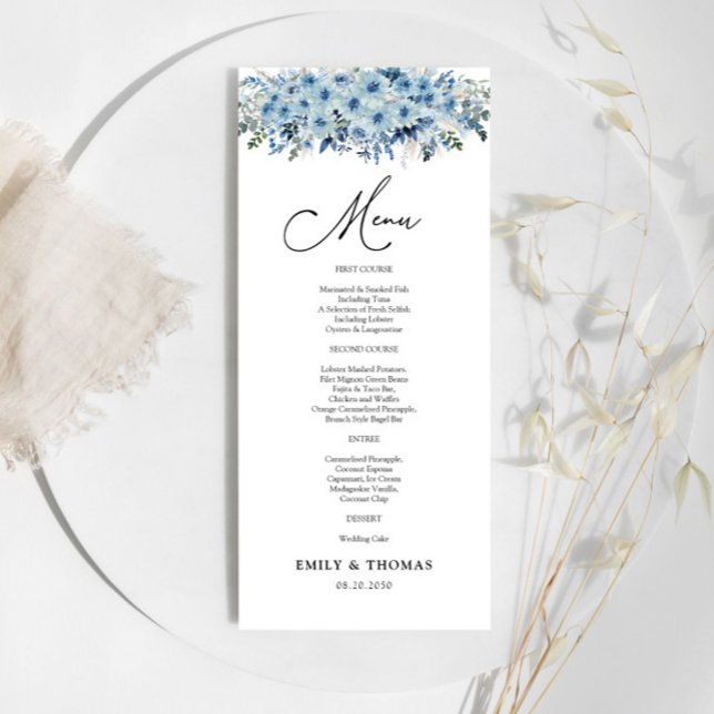 Menu da Cerimônia de Casamento Floral Blue Boho (Criador carregado)