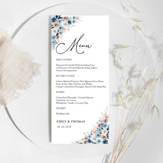 Menu da Cerimônia de Casamento Floral Blue Boho (Criador carregado)