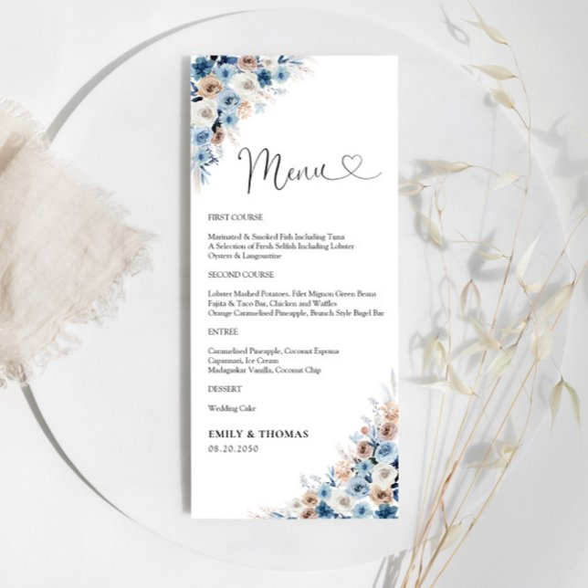 Menu da Cerimônia de Casamento Floral Blue Boho (Criador carregado)