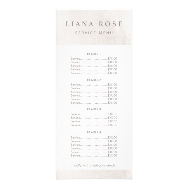 Menu da Lista de Preços Spa e Salão Branco Chic (Frente)