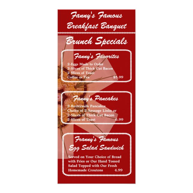 Menu da refeição matinal do banquete do pequeno (Frente)