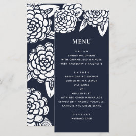 Menu Dahlia. Marinho do casamento floral moderno. Azul 