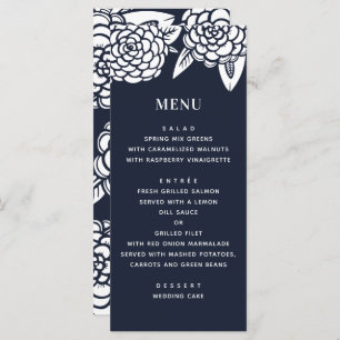 Menu Dahlia. Marinho do casamento floral moderno. Azul 