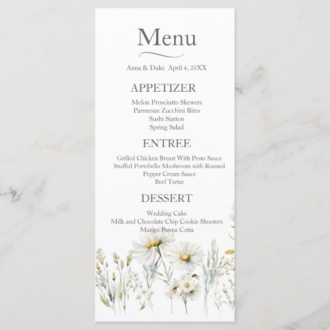Menu Daisy Wildflower Wedding (Frente)