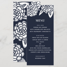 Menu Dália. Casamento floral moderno naval. Botânico az