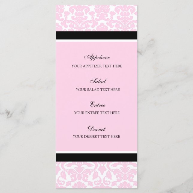 Menu Damasco Preto Cor-de-Rosa do Casamento (Frente)